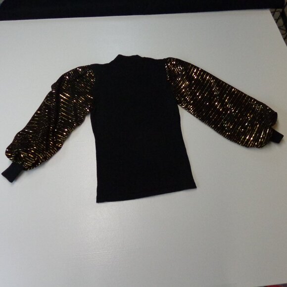 A. Calin by Flying Tomato Size Small Black Sweater With Gold Bling Sleeves - Picture 2 of 8